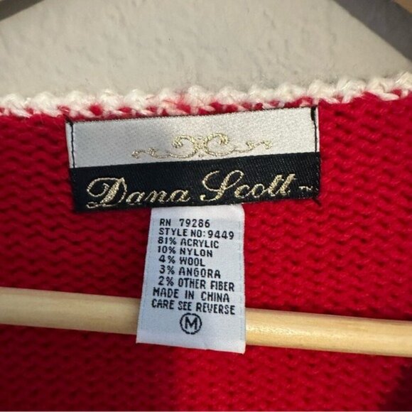Dana Scott Sweater Womens M Red Gold Beaded Christmas Ugly Angora Wool 80s Vtg - Picture 5 of 8